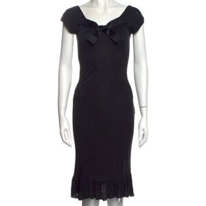 Blumarine black midi dress with bow scoop neck & lace back